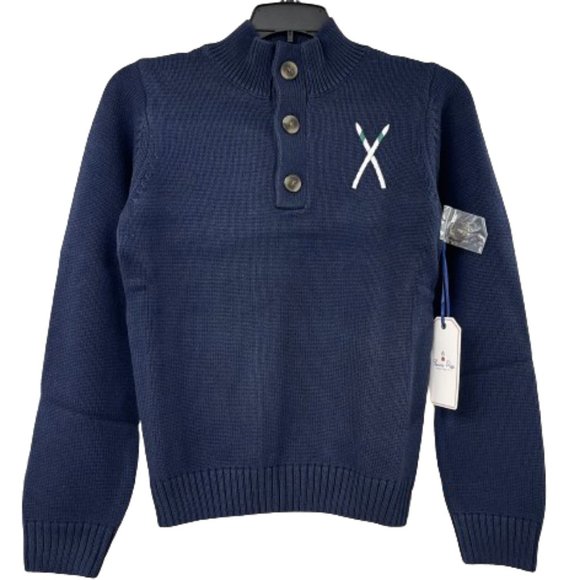 Boy's Scott Button Placket Skier Sweater Blue Ribbon